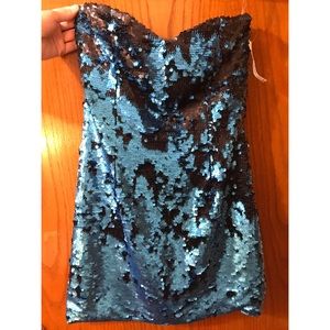 SPARKLY Teal Strapless Cocktail Dress